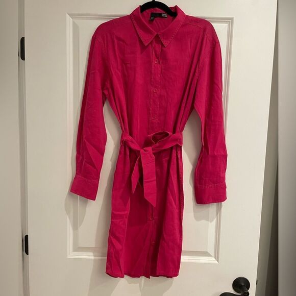 Eileen Fisher Dresses & Skirts - EUC EILEEN FISHER hot pink dress Belted Linen Sz. S